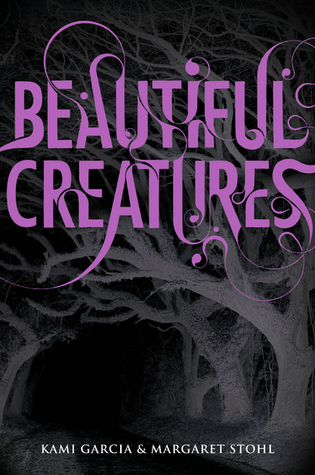 Beautiful Creatures book cover featuring spooky tree branches and purple title text by Kami Garcia and Margaret Stohl, ideal for young adult fantasy readers.
