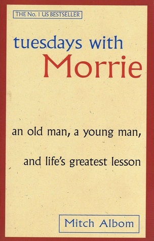 Flat lay photo of the bestselling book 'Tuesdays with Morrie' by Mitch Albom, featuring its iconic cream and red cover, along with a caption highlighting it as a must-read for life lessons.