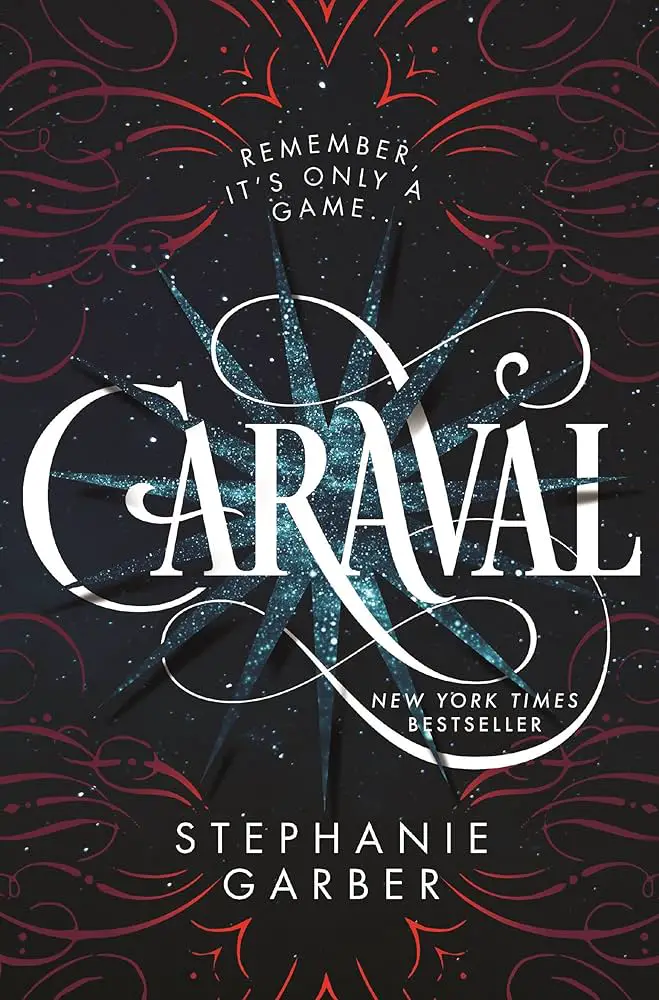 Caraval by Stephanie Garber cover with starry background and red designs