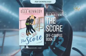 "Book cover of 'The Score' by Elle Kennedy featuring a couple kissing on an ice rink, with a hockey goalpost in the background."