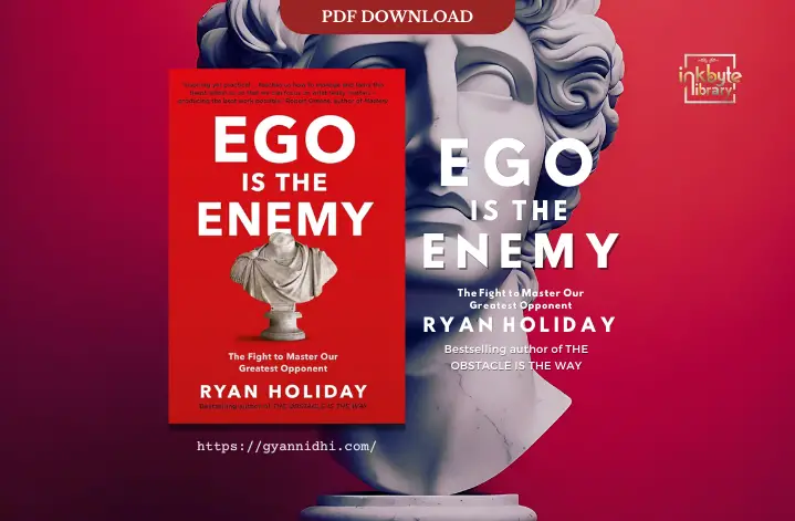 Classical marble bust against a bold red background, symbolizing wisdom and personal growth, on the cover of Ego is the Enemy by Ryan Holiday, conveying themes of self-reflection and internal struggle.