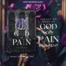 God of Pain by Rina Kent - A dark and mysterious book cover with skeletal hands holding a purple rose against a backdrop of ancient pillars