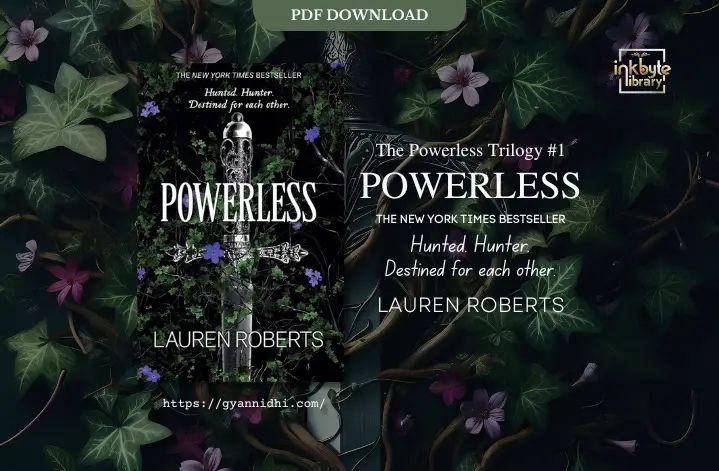 Powerless by Lauren Roberts: Sword with Ivy and Purple Flowers on Book Cover
