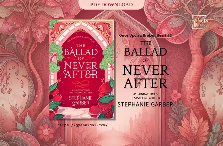 Book cover of The Ballad of Never After by Stephanie Garber, featuring a vibrant red and pink design with floral and tree motifs.