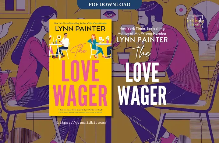 Cover of The Love Wager by Lynn Painter featuring two couples seated at tables with vibrant yellow and pink colors.