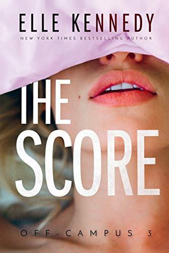 "Book cover of 'The Score' by Elle Kennedy showing a close-up of a woman's lips, partially covered by pink fabric."