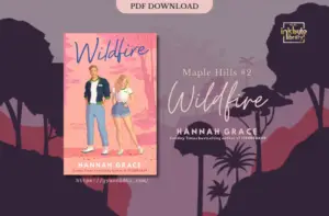 A pastel pink book cover with the title "Wildfire" in large blue cursive font. Below are two illustrated characters: a young man in a blue jacket and jeans, and a young woman in a white crop top and denim shorts, holding a drink. Both have "STAFF" on their shirts. At the bottom, "Hannah Grace" is written in white capital letters, with "Sunday Times bestselling author of ICEBREAKER" below it.