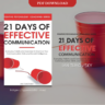 A clean design with two red cups connected by a string, representing 21 Days of Effective Communication by Ian Tuhovsky.