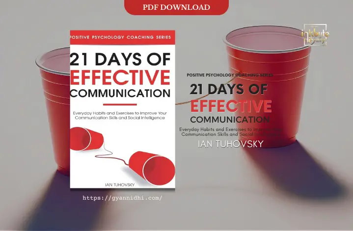 A clean design with two red cups connected by a string, representing 21 Days of Effective Communication by Ian Tuhovsky.