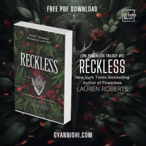 Book cover of Reckless by Lauren Roberts, showing a sharp, intricate blade against a dark foliage background with red flower petals, indicating a theme of betrayal and torment.