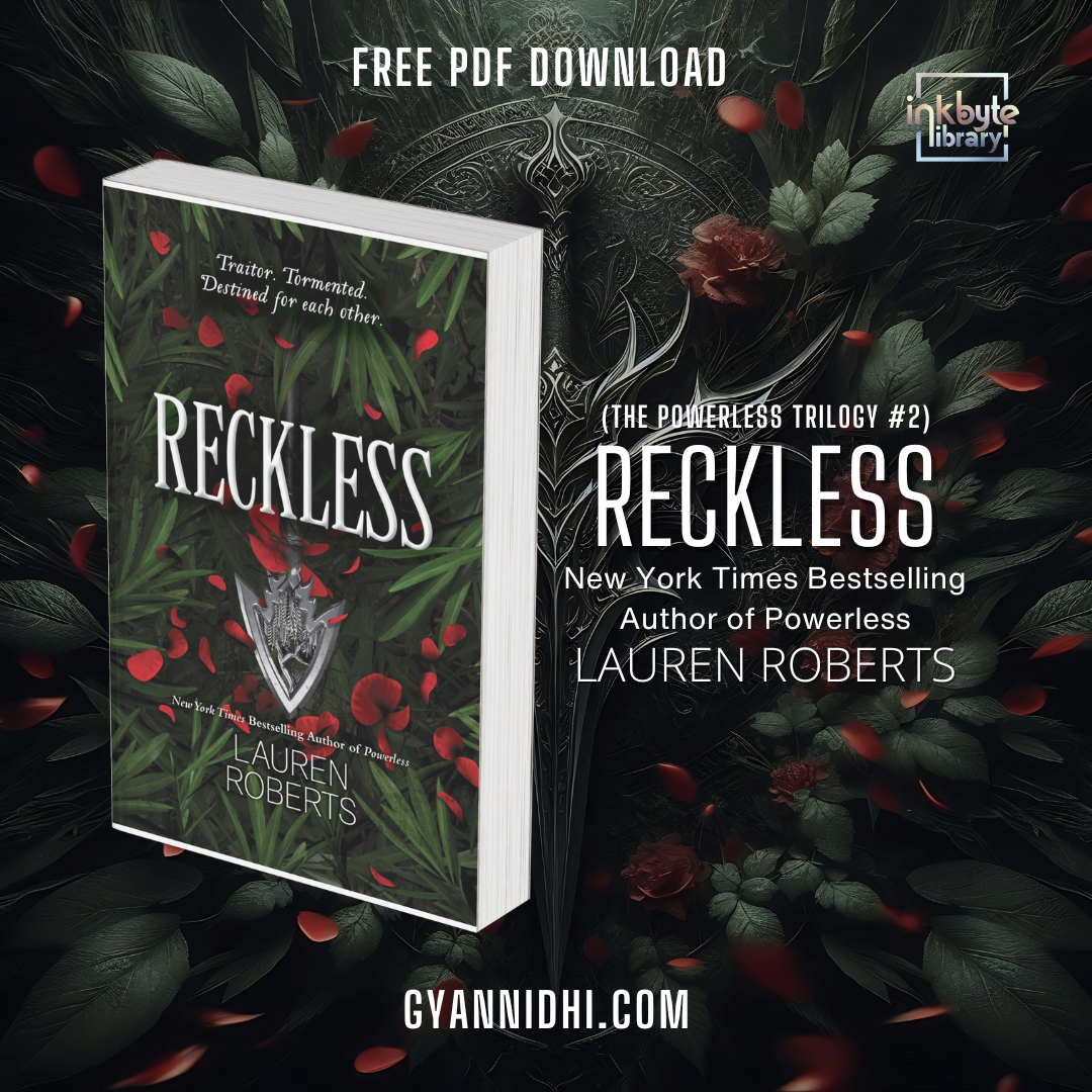 Book cover of Reckless by Lauren Roberts, showing a sharp, intricate blade against a dark foliage background with red flower petals, indicating a theme of betrayal and torment.