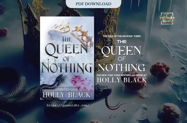 Cover of The Queen of Nothing by Holly Black, depicting a broken golden crown, a black snake, and scattered red berries on an icy background.