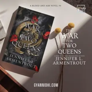 Cover of The War of Two Queens by Jennifer L. Armentrout featuring a golden dragon emblem with red and brown leaves on a dark, textured background.