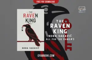 The image is the cover of the book The Raven King by Nora Sakavic. The cover features a black silhouette of a raven, outlined in red, holding a key in its beak. The title and author's name are displayed in bold, stylized text at the top and bottom, respectively, against a plain white background.