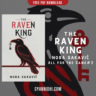 The image is the cover of the book The Raven King by Nora Sakavic. The cover features a black silhouette of a raven, outlined in red, holding a key in its beak. The title and author's name are displayed in bold, stylized text at the top and bottom, respectively, against a plain white background.