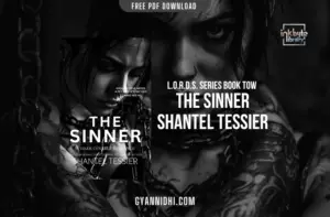 A dark and gritty image showing a tattooed woman in chains, representing the book The Sinner by Shantel Tessier, featured on Inkbyte Library and Gyannidhi.com.