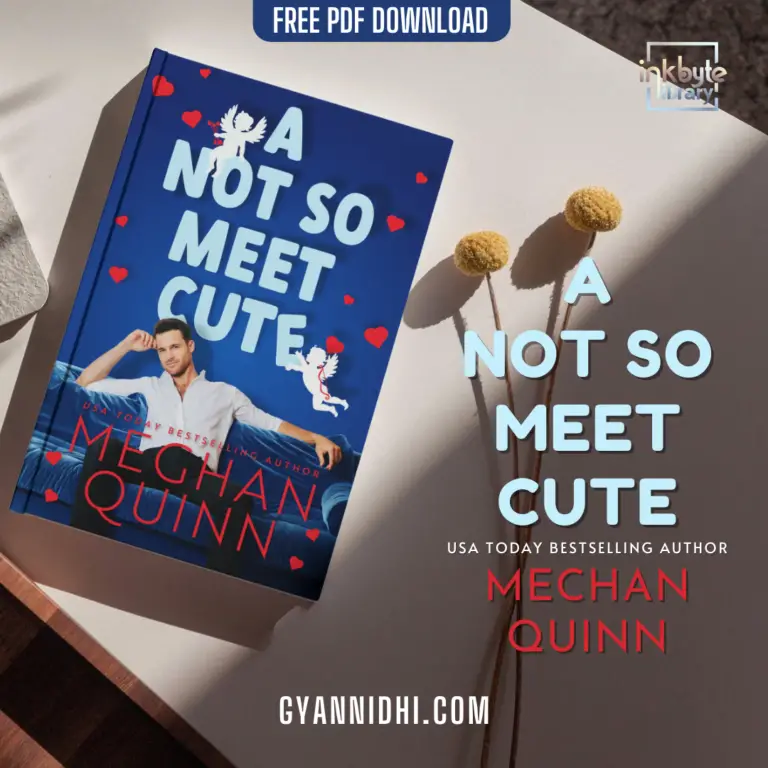 the cover of the book A Not So Meet Cute by Meghan Quinn. It features a man in a white shirt sitting on a blue couch, with the title and author's name displayed in bold text.