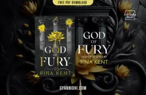 Book cover for God of Fury by Rina Kent featuring a dramatic design with yellow lotus flowers, a golden bullet pendant, and a dark background. inkbyte library, gyannidhi.com