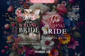 Book cover of The Wrong Bride by Catharina Maura featuring a floral background with pink and white flowers, a measuring tape, and a sketch of a bride. The cover highlights Catharina Maura as a USA Today bestselling author. Available on Inkbyte Library, Gyannidhi.com