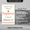 Book cover for Sapiens: A Brief History of Humankind by Yuval Noah Harari, featuring a fingerprint illustration between the title and author's name on a beige background.