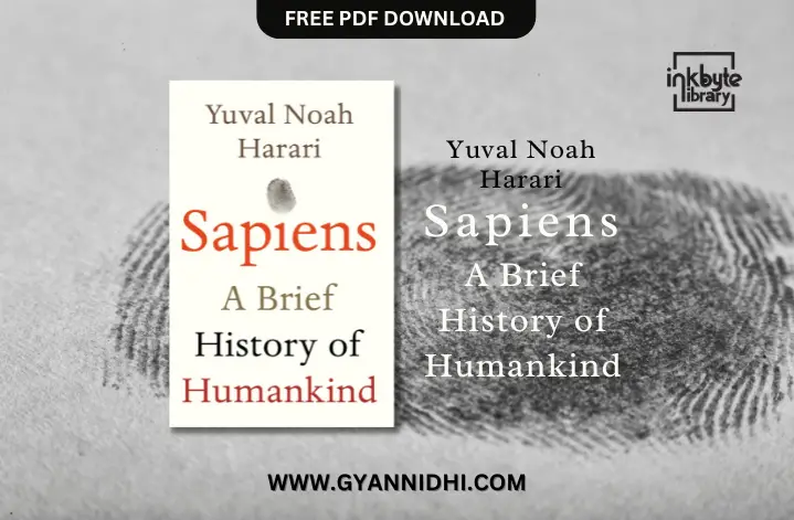 Book cover for Sapiens: A Brief History of Humankind by Yuval Noah Harari, featuring a fingerprint illustration between the title and author's name on a beige background.