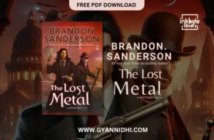 Cover of mistborn the lost metal by Brandon Sanderson, featuring two armed characters in a steampunk cityscape with a red sky.