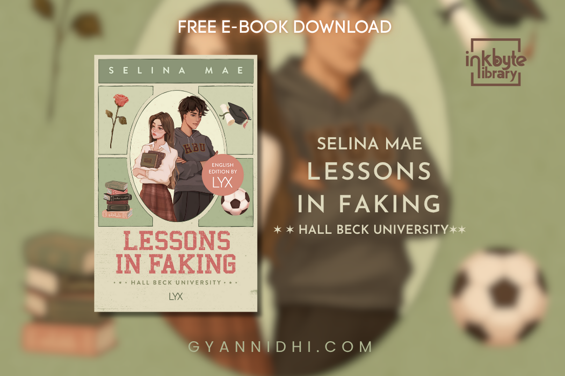 Romantic college fiction "Lessons in Faking" by Selina Mae, showing illustrated university couple with academic and sporty elements, perfect for fans of fake dating and campus love stories.
