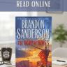 The Way of Kings' by Brandon Sanderson book cover displayed on a desk with a coffee mug, notebook, and glasses, with a banner offering free PDF download and online reading at Gyannidhi.com.