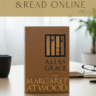 Alias Grace' by Margaret Atwood book cover displayed on a desk with a coffee mug, eyeglasses, and an open notebook, promoting free PDF download and online reading at Gyannidhi.com.