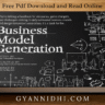Free PDF download promotional image for 'Business Model Generation' by Alexander Osterwalder & Yves Pigneur, featuring iconic black chalkboard-style book cover with white hand-drawn business model canvas doodles, tagline 'A handbook for visionaries, game changers, and challengers', InkbYte Library logo, and Gyananidhi.com branding on wooden background.