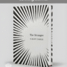 Promotional graphic for Albert Camus's existential classic 'The Stranger', featuring philosophical quote 'If life is meaningless, does anything matter? Read Camus's defining classic' over angled black-and-white radial striped book cover, InkbYte Library logo, and Gyananidhi.com branding on soft gray background.